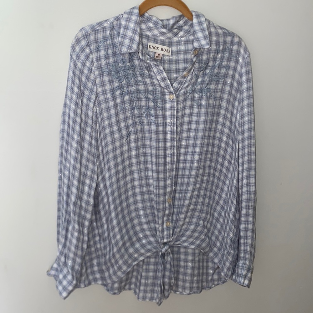 Knox Rose plaid and embroidered button down shirt